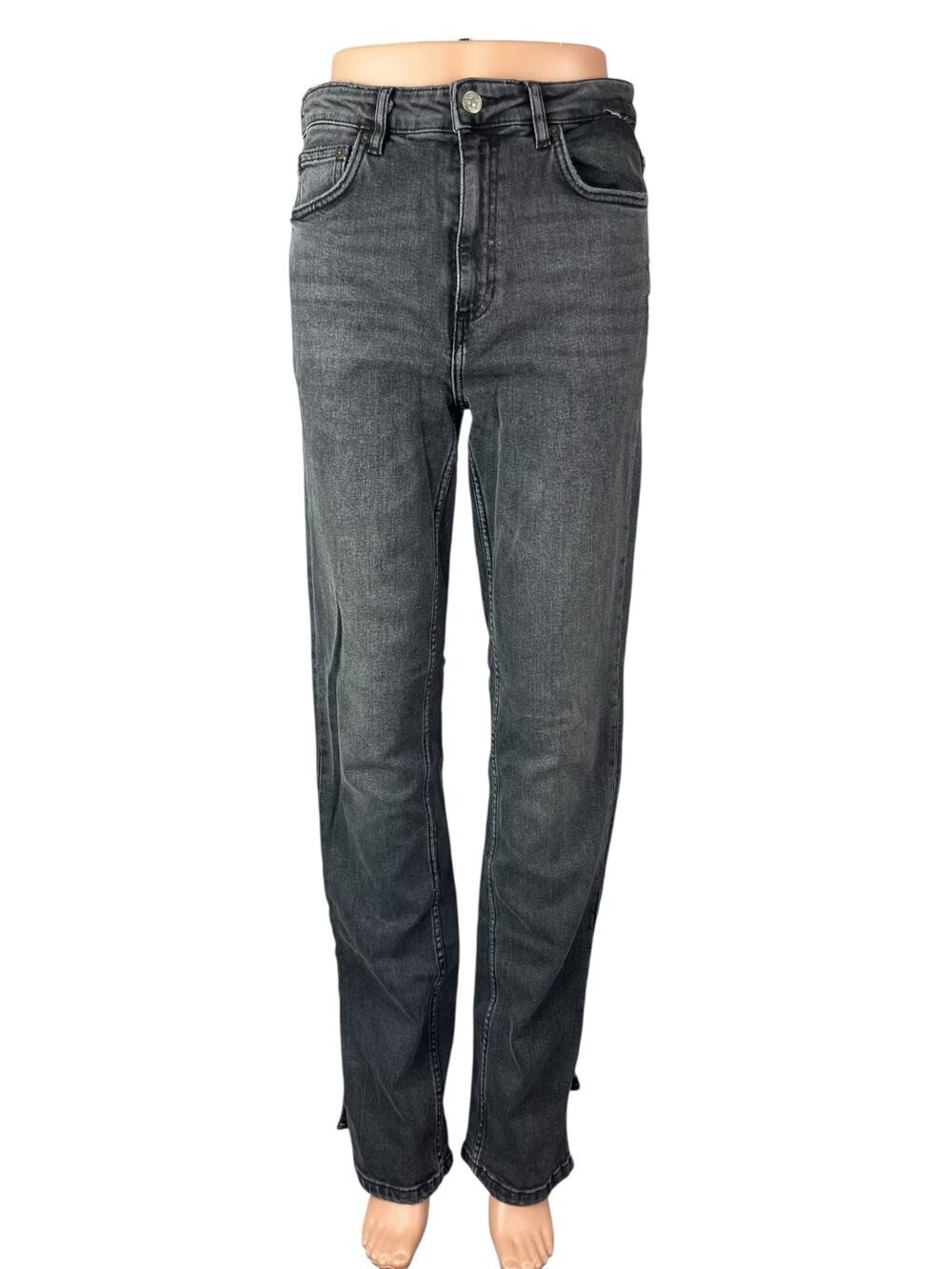 Zara Women's Black Washed High Waisted Slim Straight Leg Denim Jeans Size 6